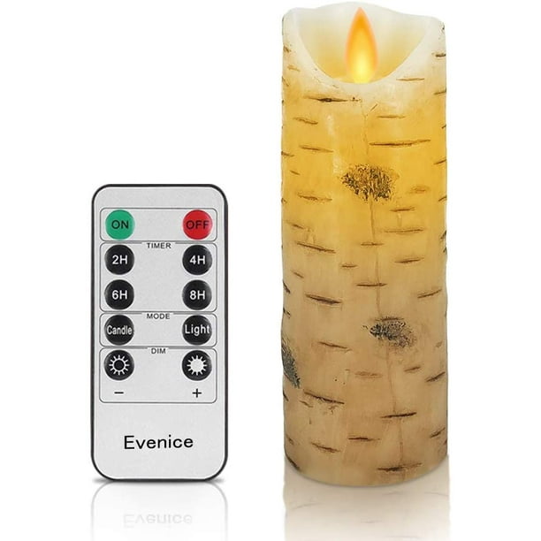 2.2X6 Top Birch Bark Pillar Candle with Flickering Effect and Real Smooth Wax for Gifts and Decoration
